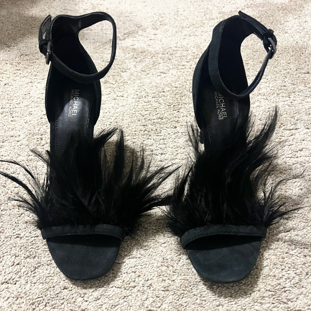 MICHAEL Michael Kors Black Feather Ankle-Strap Sandals